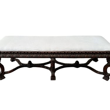 French Renaissance Revival Carved Mahogany Bench 