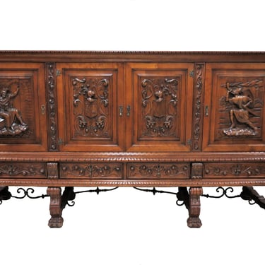 Vintage Sideboard | Large Spanish Figural Carved Buffet 