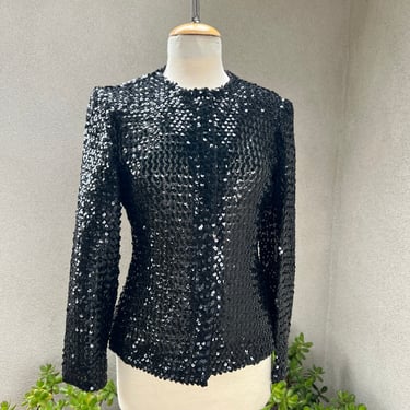 Vintage elegant black sequins top jacket size 6 by Jackie Bernard for Eklektic 