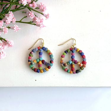 Kantha Peace Sign Earrings | Milieu