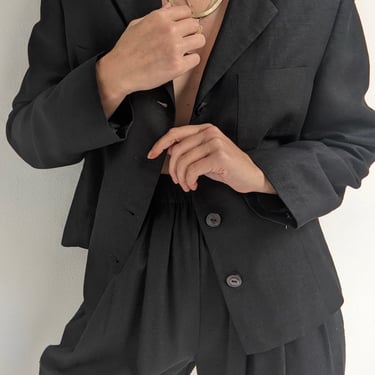 Vintage Cropped Onyx Linen Jacket