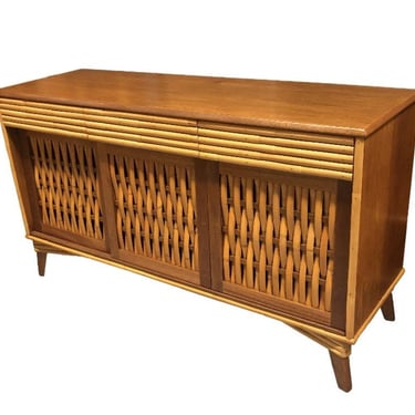 Restored Rattan Credenza Media Console with Woven Front Doors 