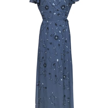 BHLDN by Anthropologie - Smokey Blue Floral Beaded & Sequin Gown Sz 16