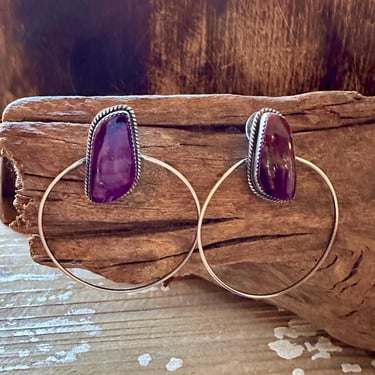 ELOUISE KEE PURPLE Spiney Oyster Sterling Silver Hoop Earrings | Statement Stud Hoops | Handmade Navajo | Native American Jewelry 