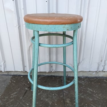 Vintage Green Stool with Torn Seat