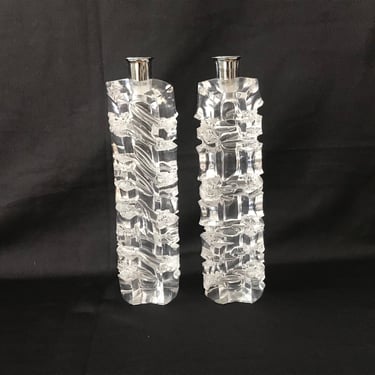 Ritts of Los Angles Vintage Modernist Lucite Astrolite Candle Holders attributed 