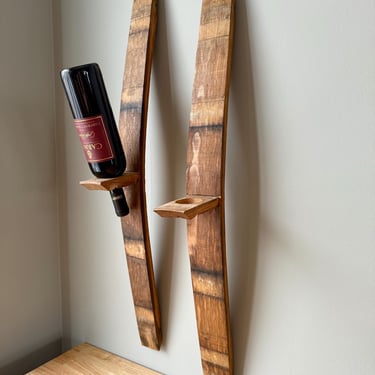 Barrel Stave Wine Bottle Holder Long Wood Candleholder Set of 2 Whiskey Barrel Wine Barrel Bar Rustic Wood Rack Vineyard Decor Wall Mounted 