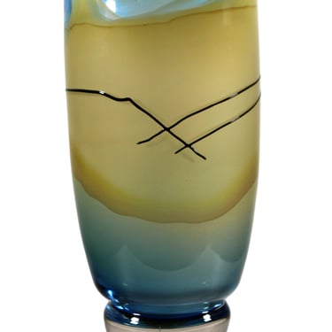 Jack Schmidt Postmodern Studio Handblown Glass Yellow and Blue Vase 1986 