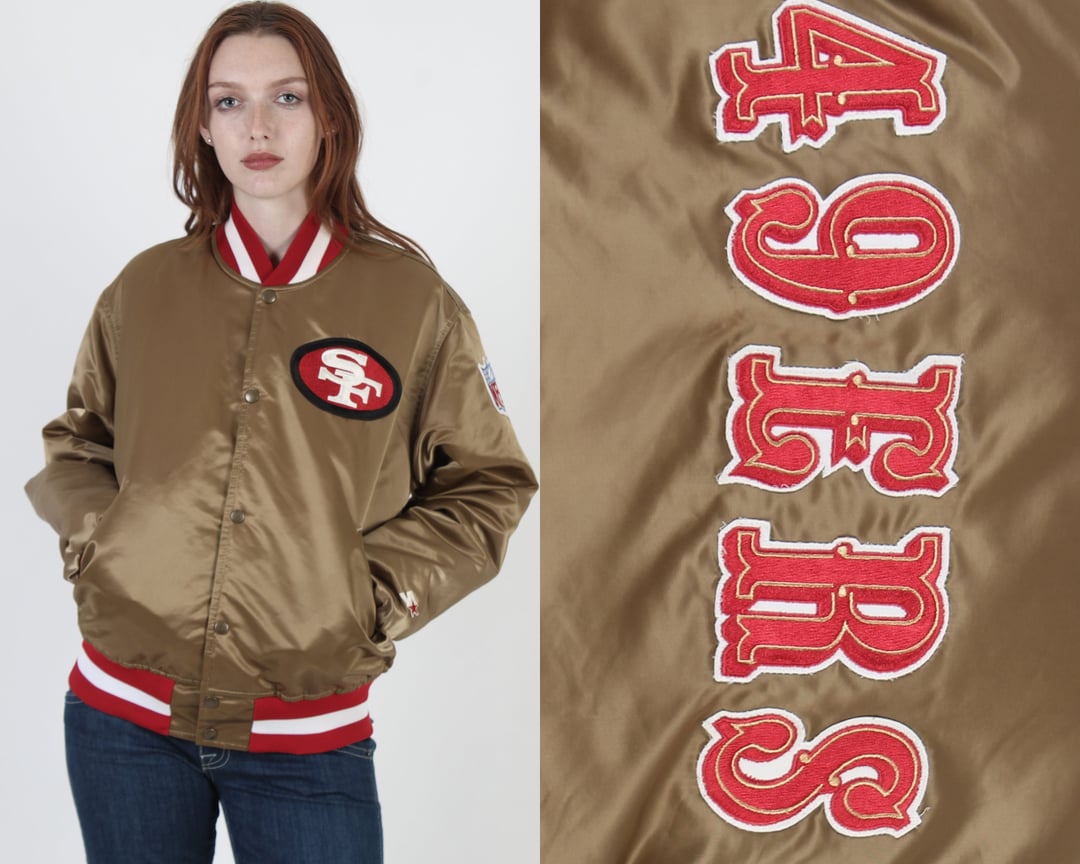 Vintage NFL San Francisco 49ers Starter Jacket 80s 90s Black Satin Bomber  XL