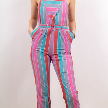 1980's SANTA CRUZ IMPORTS candy stripe jumpsuit