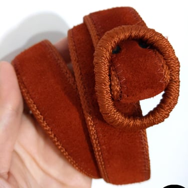 Cool Vintage 70s 80s Rust Colored Suede Belt with Braided Edges 