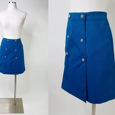 1970s Navy Blue High Waist Skort Mini Skirt by White Stag USA Medium | Vintage, Dual Button Front, Sailor, Mod, Gogo, Retro, Summer, Casual 