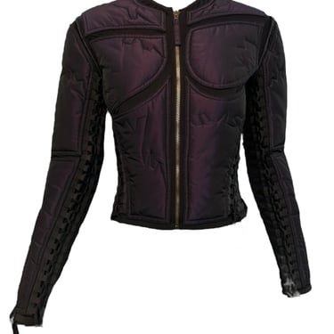 Jean Paul Gaultier Femme Y2K Iridescent Purple Nylon Zip Front Jacket with Allover Lacing