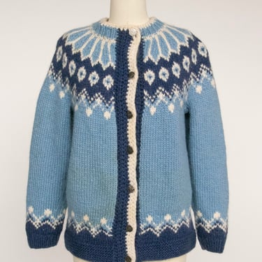 1960s Norwegian Sweater Wool Knit Cardigan S 