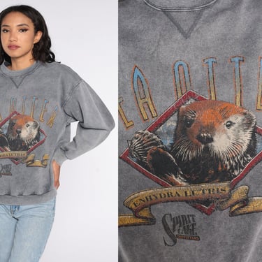 Sea Otter Shirt 90s Sweatshirt Spirit Lake Animal Print Jumper Slouch Kawaii Graphic 80s Sweater Vintage Medium 