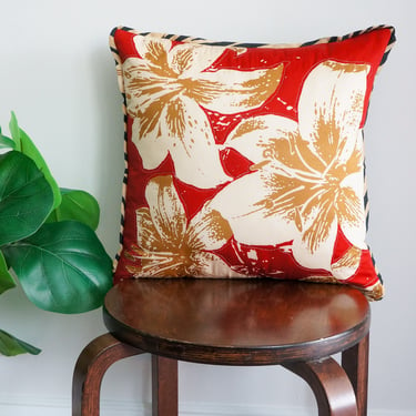 Tropical Floral Print Pillow Upcycled Throw Pillow Cover 16" Pillow Case Accent Pillow for Bed Home Decor Housewarming Gift - Ellemichelle 