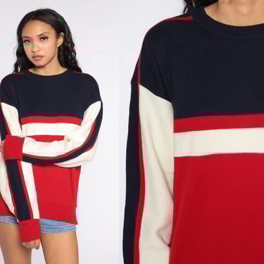 Color Block Sweater STRIPED Sweater Red Navy Blue White Knit 80 Shop Exile Tucson AZ