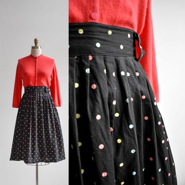 1950s Black Polka Dot Cotton Skirt 