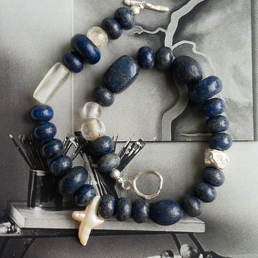 Cosmos Necklace with Lapis, Quartz, Pearl & Silver