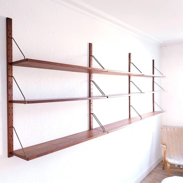 Sven Ellekaer mid century shelving unit teak Danish shelving unit modular wall shelving unit wall mounted shelves with rails mcm wall shelf 
