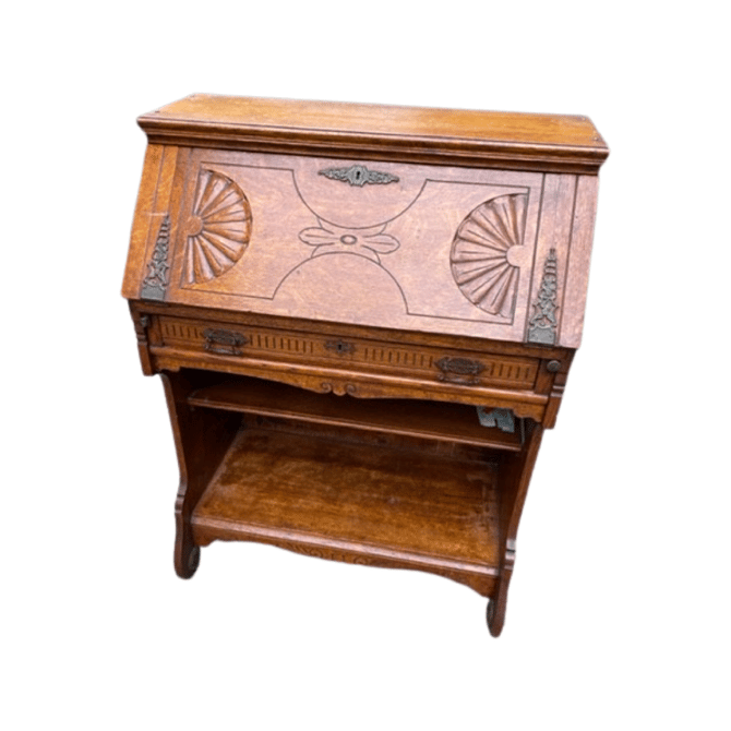 Antique Oak and Brass Decorative Secretary Desk