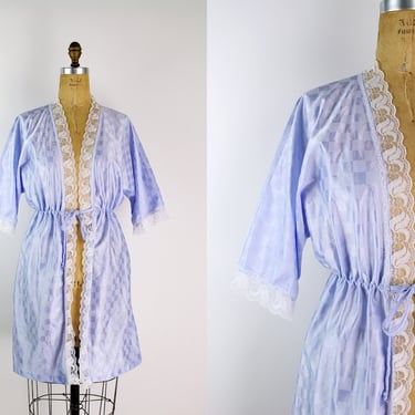 80s Nightgown checkered print Mini Robe/ Wedding Lingerie/ Boudoir / Pin up/ Gingham Robe Lace Robe / Bridal / Wedding Nightgown / Size S/M 