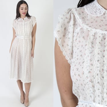 Gunne Sax Floral Calico Lightweight Dress, Vintage 70s Button Up Cottagecore Gown, Jessica McClintock Tulip Sleeve Prairie Outfit 