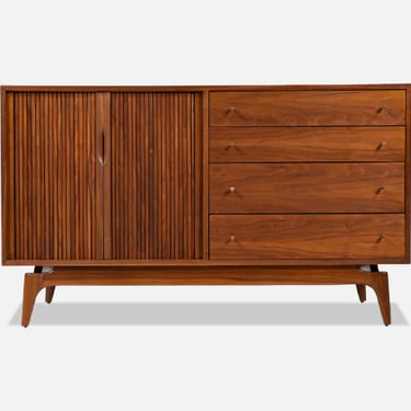 Mid-Century Tambour-Door Credenza with Drawers by Barzilay