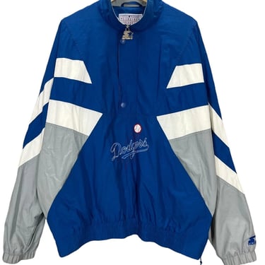 Vintage Los Angeles Dodgers Embroidered 1/4 Zip Pullover Baseball Jacket XL EUC