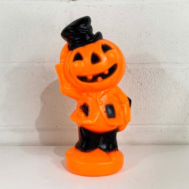 Vintage Blowmold Jack O' Lantern Hard Plastic Halloween Party Pumpkin Blow Mold Decoration Scarecrow Empire 1969 60s 1960s 