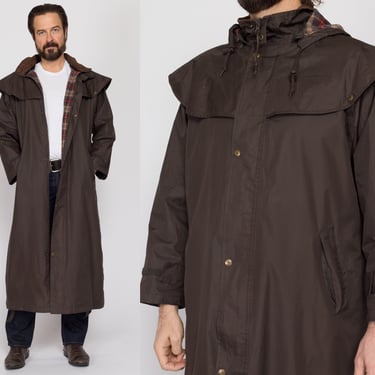 Medium Stockman Brown Duster Raincoat | Austrailian Hooded Zip Up Long Rain Jacket Horseback Riding Trench Coat 