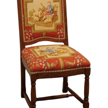 STERLING COLLECTION English Traditional Tudor Style Dining Side Chair w. Shepherd Theme Upholstery 