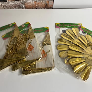 Mid-Century Gold Foil Hanging Christmas Decorations - New Old Stock 