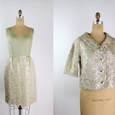 50s Philippe Tournaye for Rembrandt Gold Party Dress / 1950s Gold Dress and Jacket Set/ 50s Two Piece Dress Set / Size M/L 