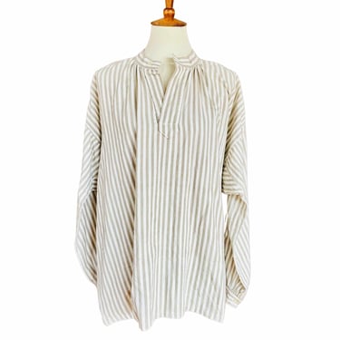 Vintage Edwardian Men's French Striped Cotton Collarless Shirt