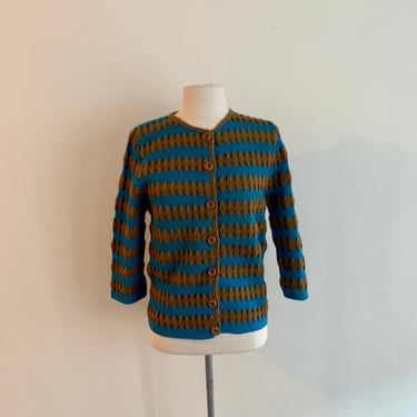 Ardleigh Sportswear 1950s wool teal& mustard stripe cardigan-size S 