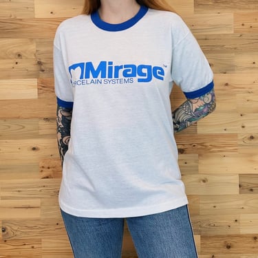 80's Thin Soft Vintage Mirage Porcelain Systems Ringer Tee Shirt T-Shirt 