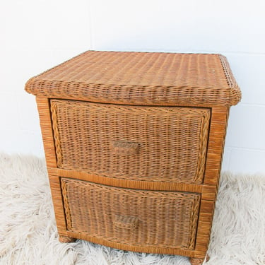 Rattan Bedside table with Two Drawers 