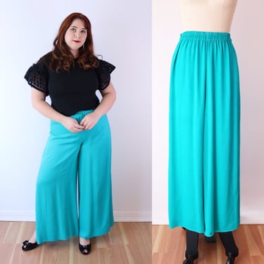 SIZE S Vintage Teal Wide Leg Swishy Pants - Elastic Waist - Jasmine Disneybound Costume - Skirt Teal Blue Green 