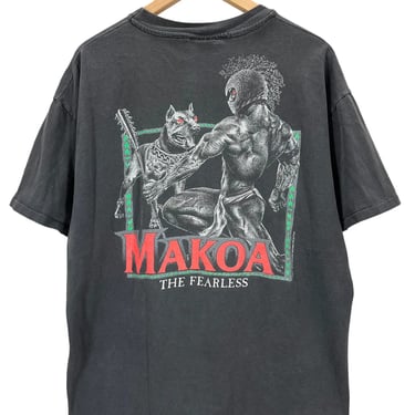 Vintage 1991 Hawaiian Strength Makoa The Fearless Warrior Black T-Shirt L/XL