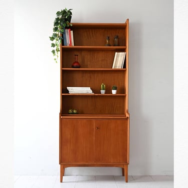 1950s Scandinavian Teak Bookcase with Drop-Down Desk – Vintage Mid-Century 