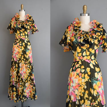1970s vintage dress | Lurman Fluttery Chiffon Floral Dress | Medium 