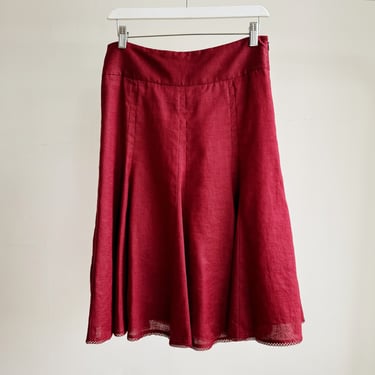 Pomegranate Linen Pleated Skirt