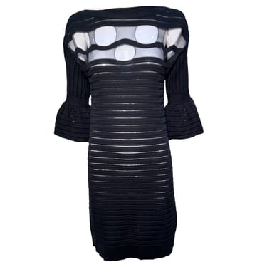 Emanuel Ungaro 1990's Black Peek-A-Boo Cut Bodice Knit Dress