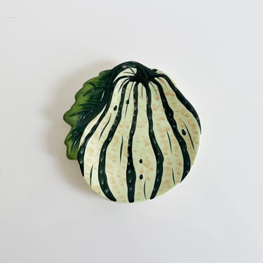 Striped Squash Gourd Shaped Ceramic Plate Vintage 