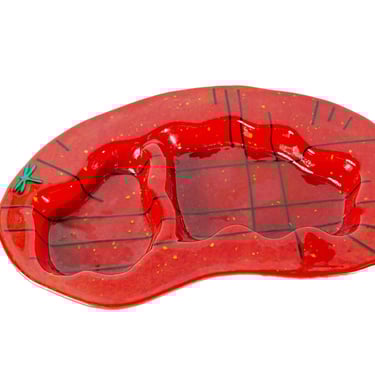 Red Glass Tray, Glassware Dish, Jewelry Trinket, Catchall, Vintage Glassware 
