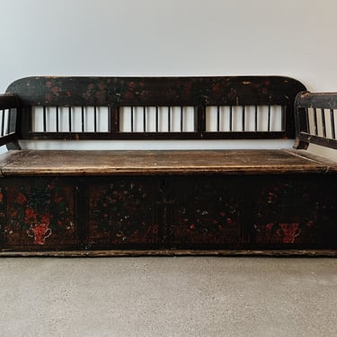 Antique Hungarian Pine Storage Bench/Settle Bench 