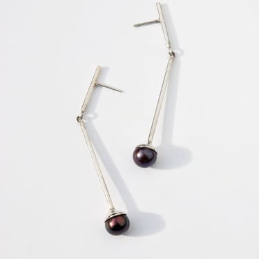 Tiro Tiro Rima Earrings with Black Pearl - Brass/Silver on Garmentory