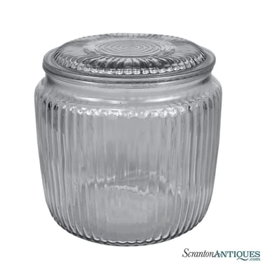Vintage General Store Ribbed Glass Candy Jar Apothecary Canister w/ Lid
