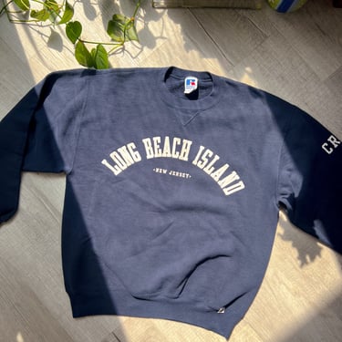 Dark Blue Navy Long Beach Island Crewneck Sweatshirt by Russell Athletic